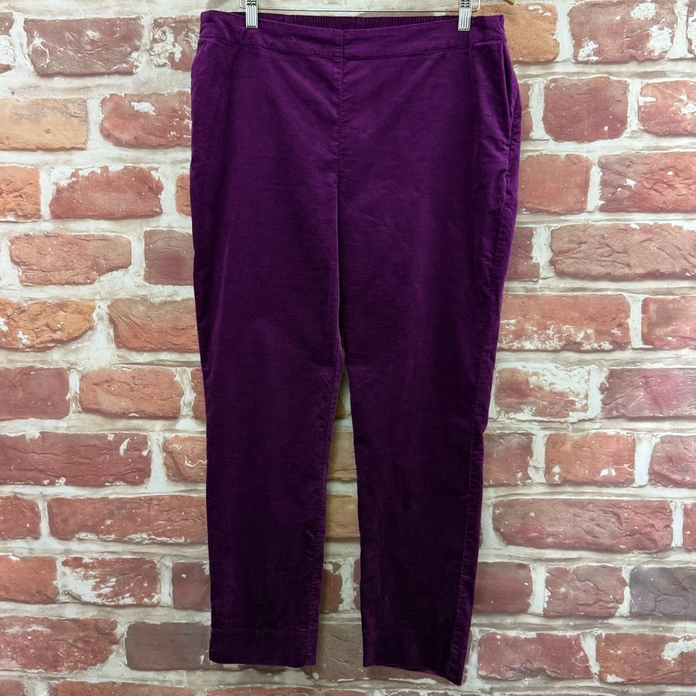 J Jill Pants Women's 14 Purple Velvet Velour Slim Ankle Casual Evening Trousers